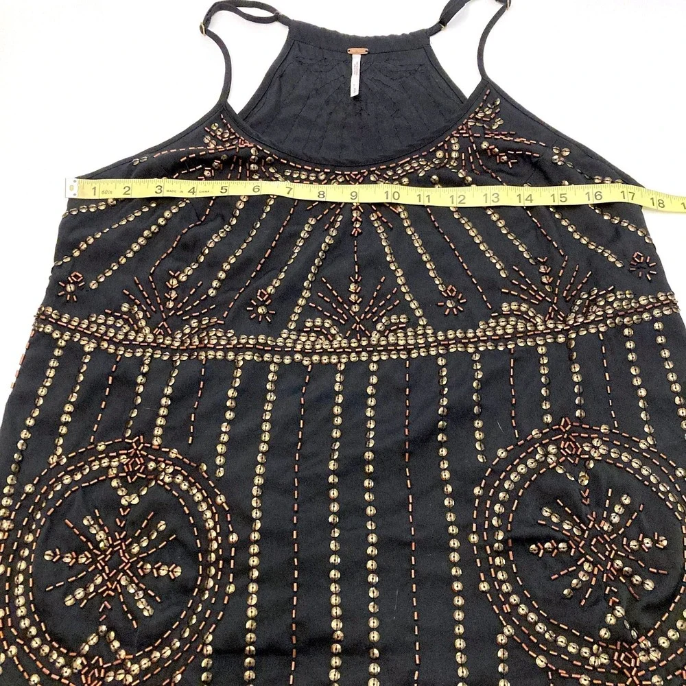 Free People Sedona Mini Slip Dress Beaded Sequin Black Womens Small Shift
